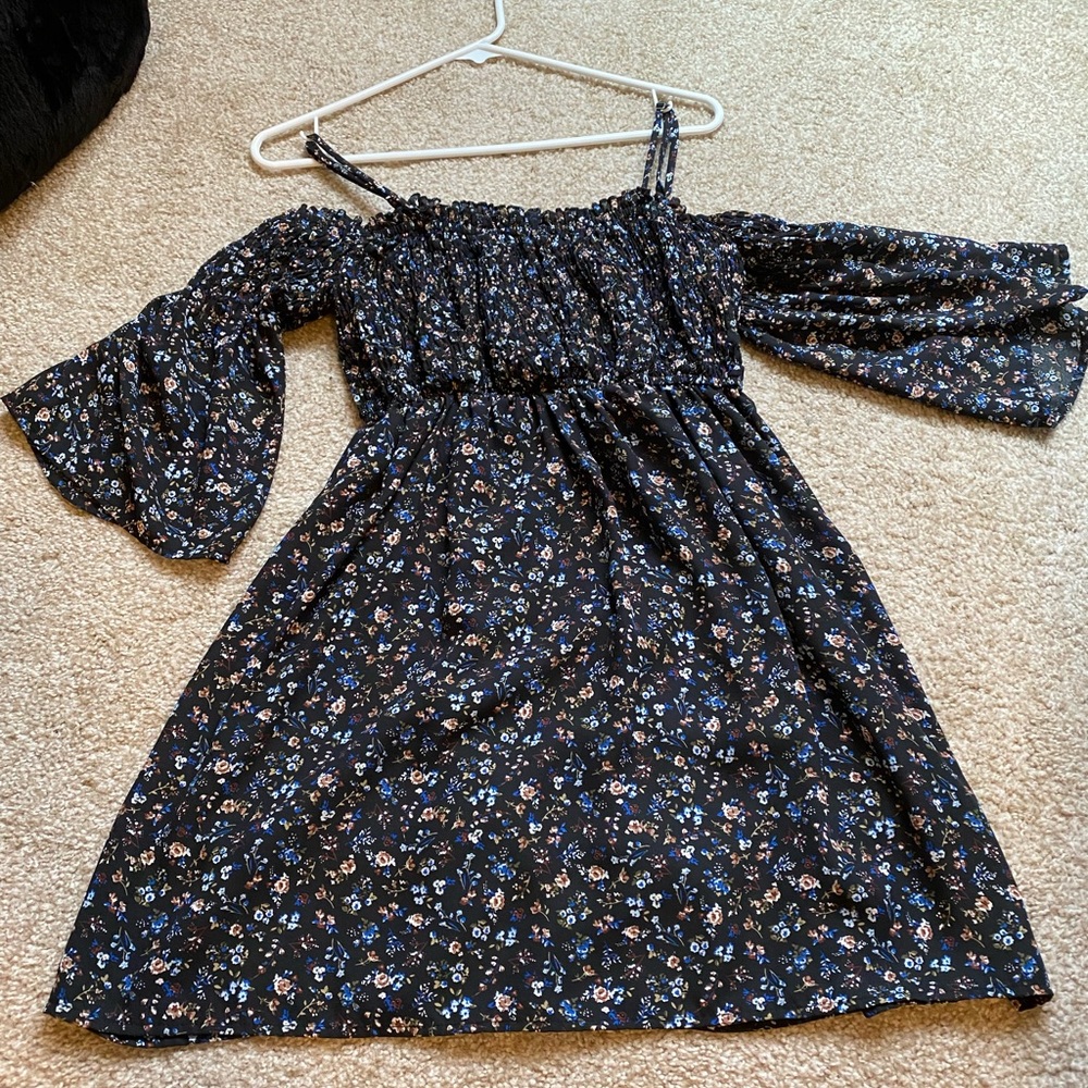 Black Floral Off the Shoulder Dress with Straps